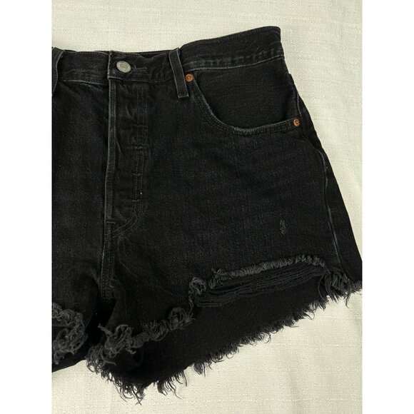 Levi’s Black Distressed High Rise Shorts Size W32 - Picture 5 of 10